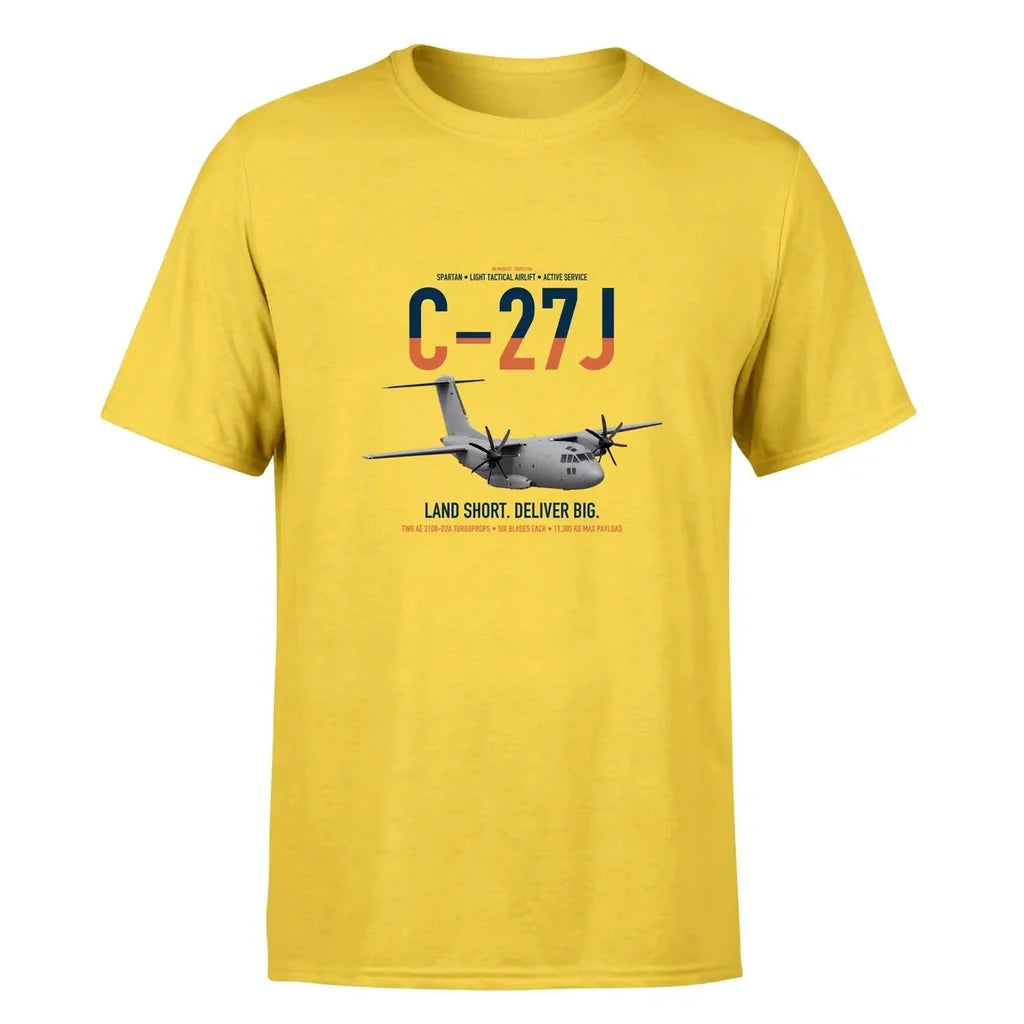 C-27J Spartan design on yellow double-side t-shirt, single-side print