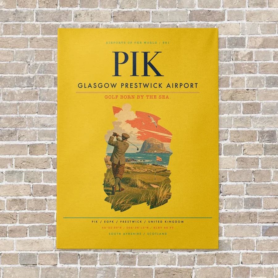 Glasgow Prestwick Airport PIK vertical canvas print - no frame - yellow background