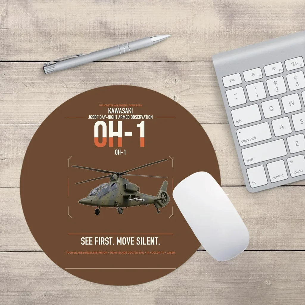 Kawasaki OH-1 design on brown round mouse pad