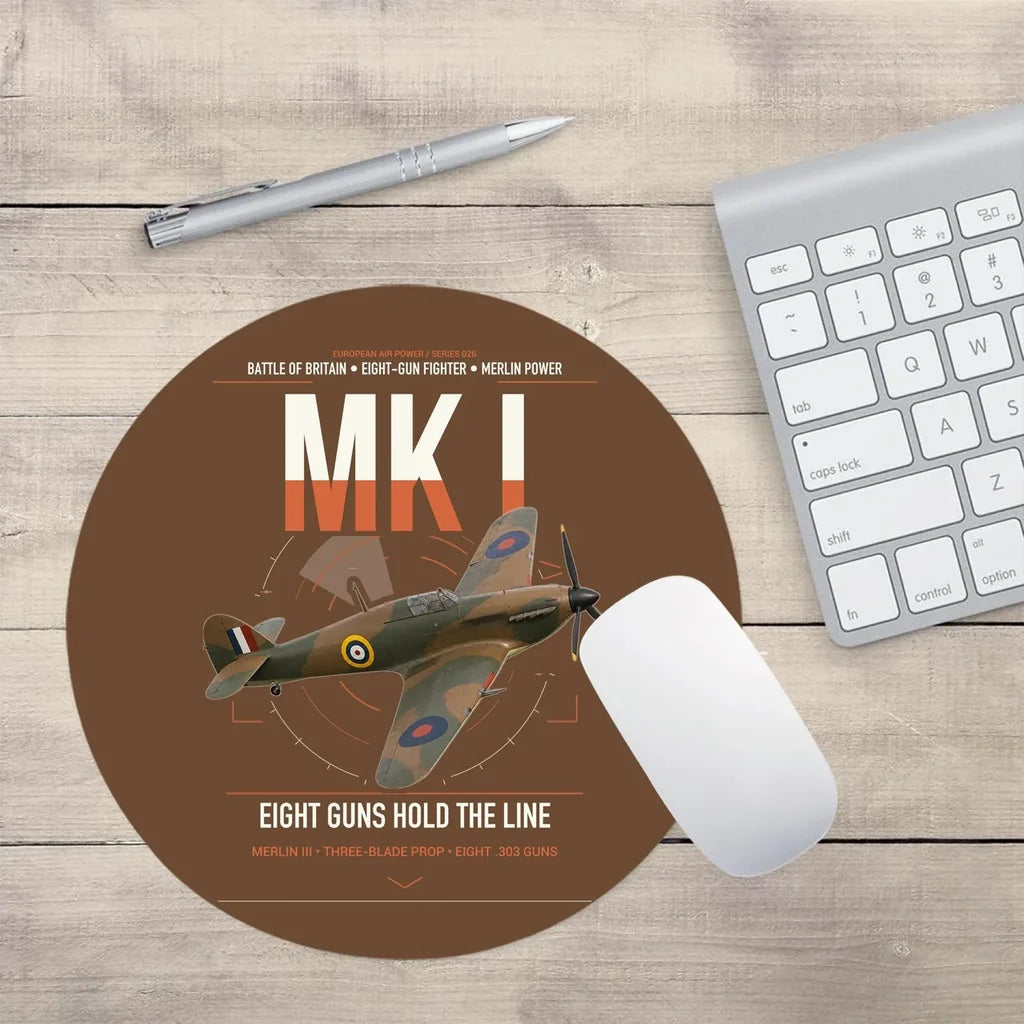 Hawker Hurricane Mk I design on brown round mouse pad