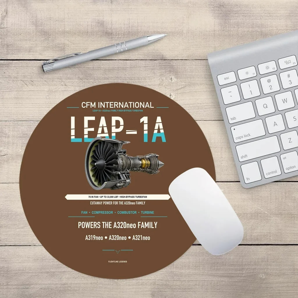 CFM LEAP-1A design on brown round mouse pad