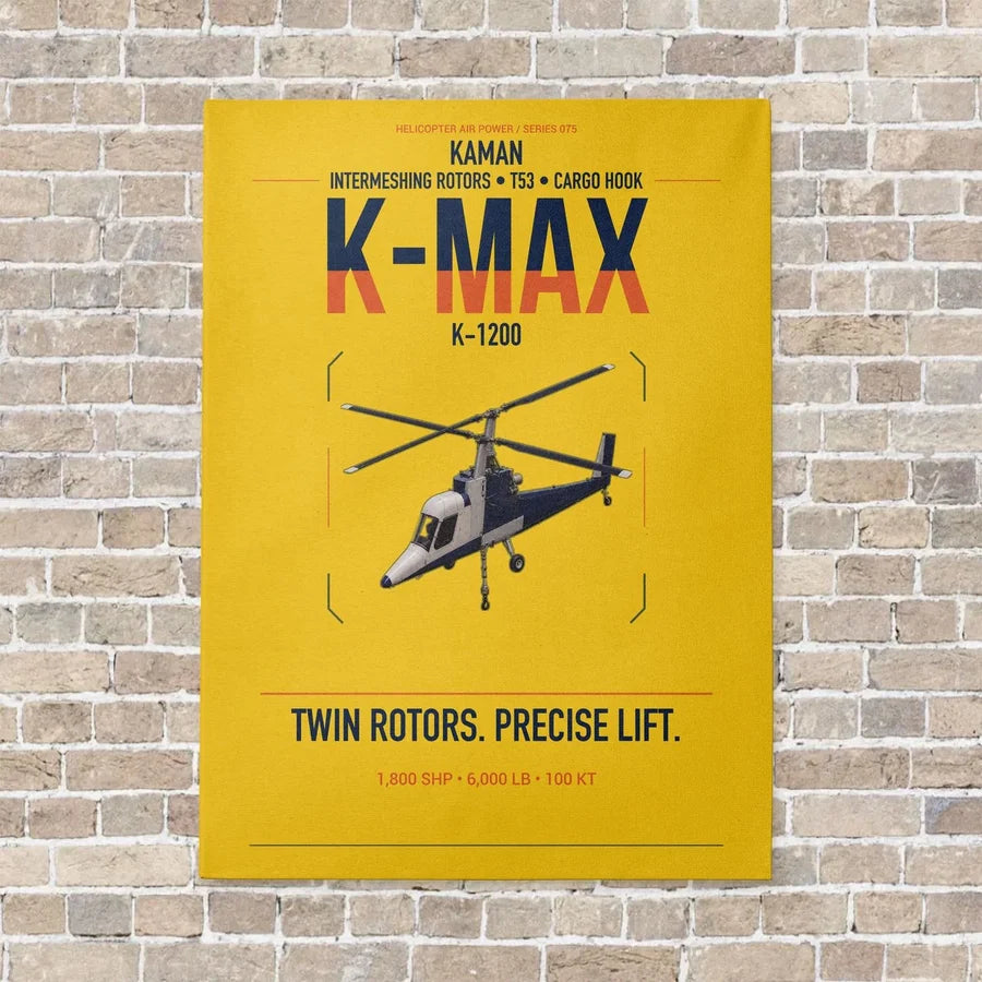 Kaman K-1200 K-MAX vertical canvas print - no frame - yellow background
