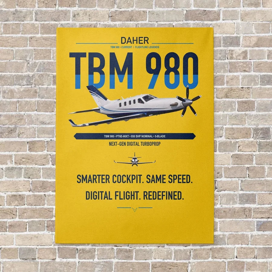 Daher TBM 980 vertical canvas print - no frame - yellow background