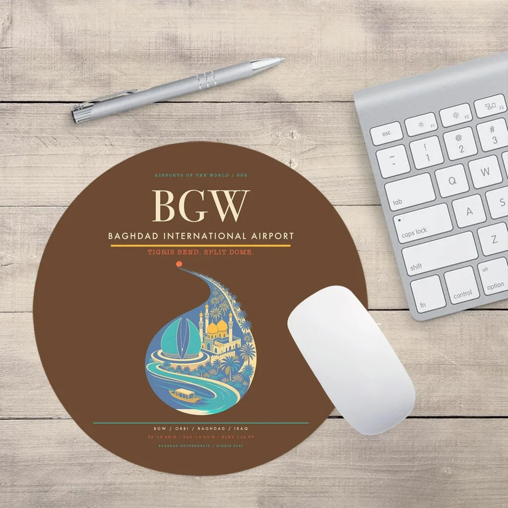 Baghdad International Airport BGW Mouse-Pad Round - Brown