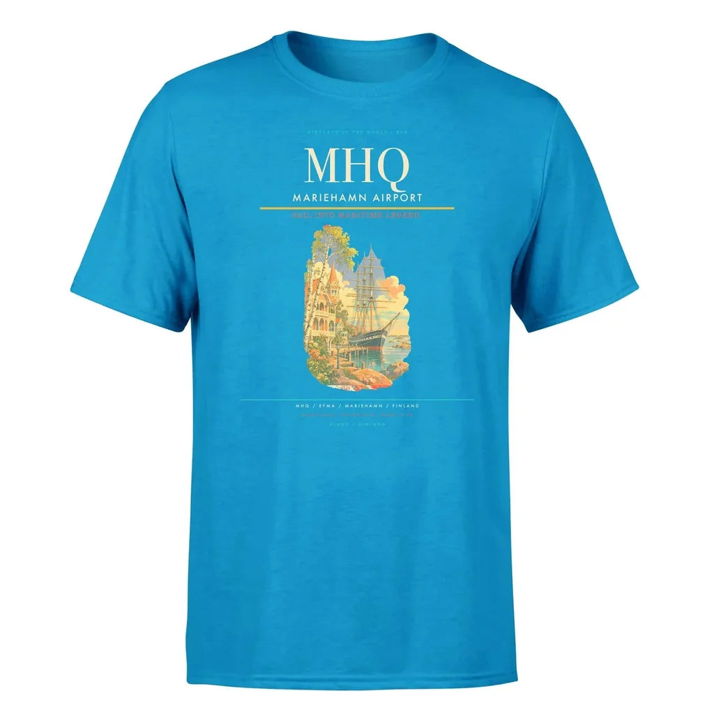 Mariehamn Airport (MHQ) T-Shirt single-side front print in Turquoise | mariehamn-airport-mhq-double-side-t-shirt