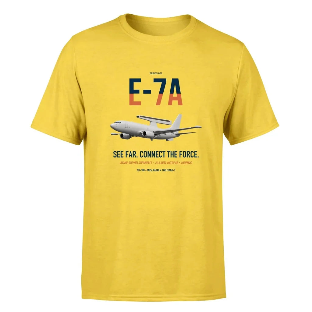 E-7A Wedgetail design on yellow double-side t-shirt, single-side print