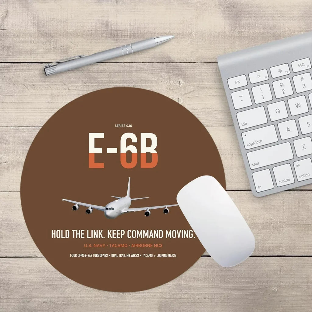 E-6B Mercury design on brown round mouse pad