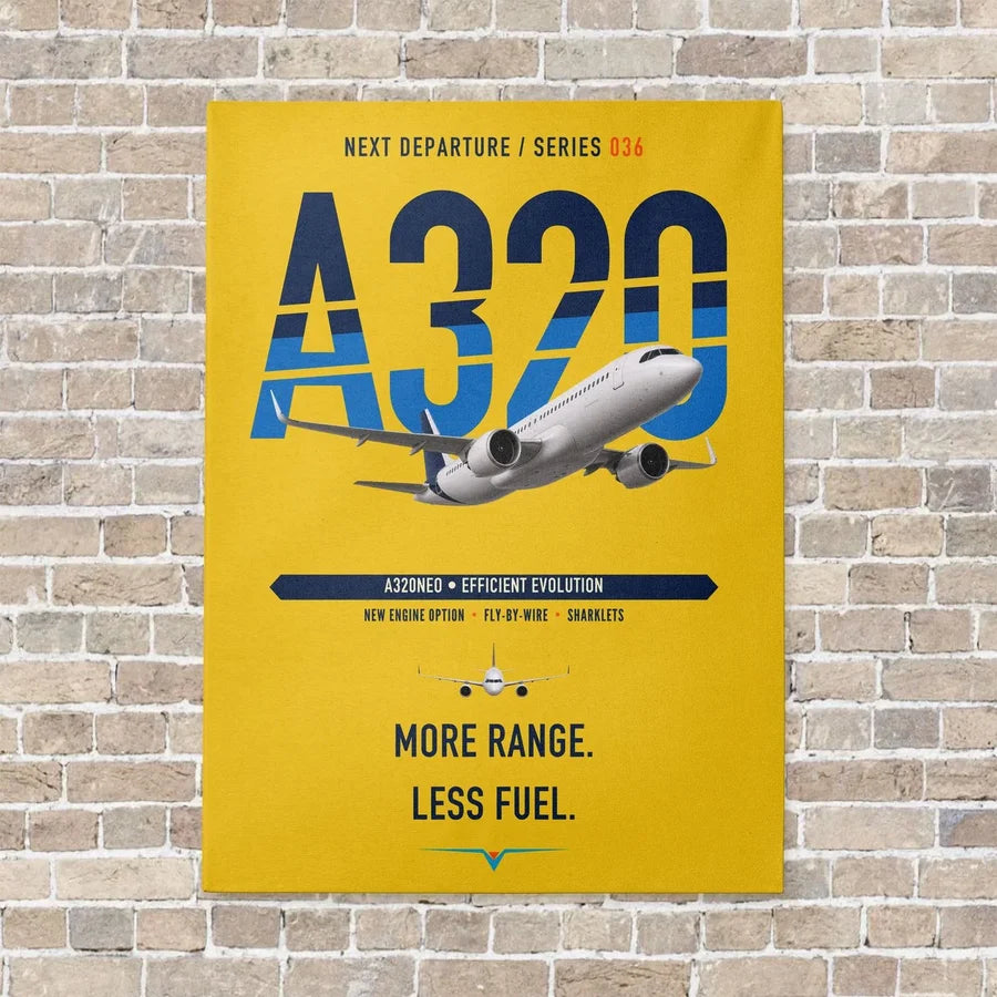Airbus A320neo vertical canvas print - no frame - yellow background