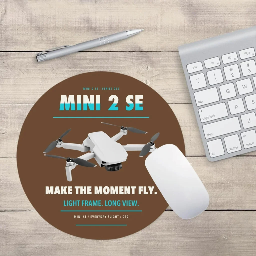 DJI Mini 2 SE design on brown round mouse pad