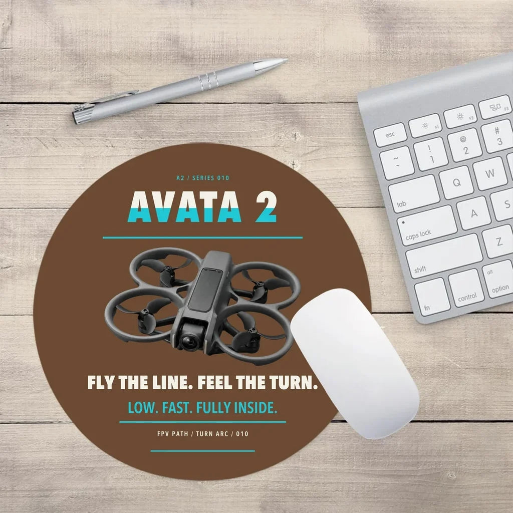 DJI Avata 2 design on brown round mouse pad