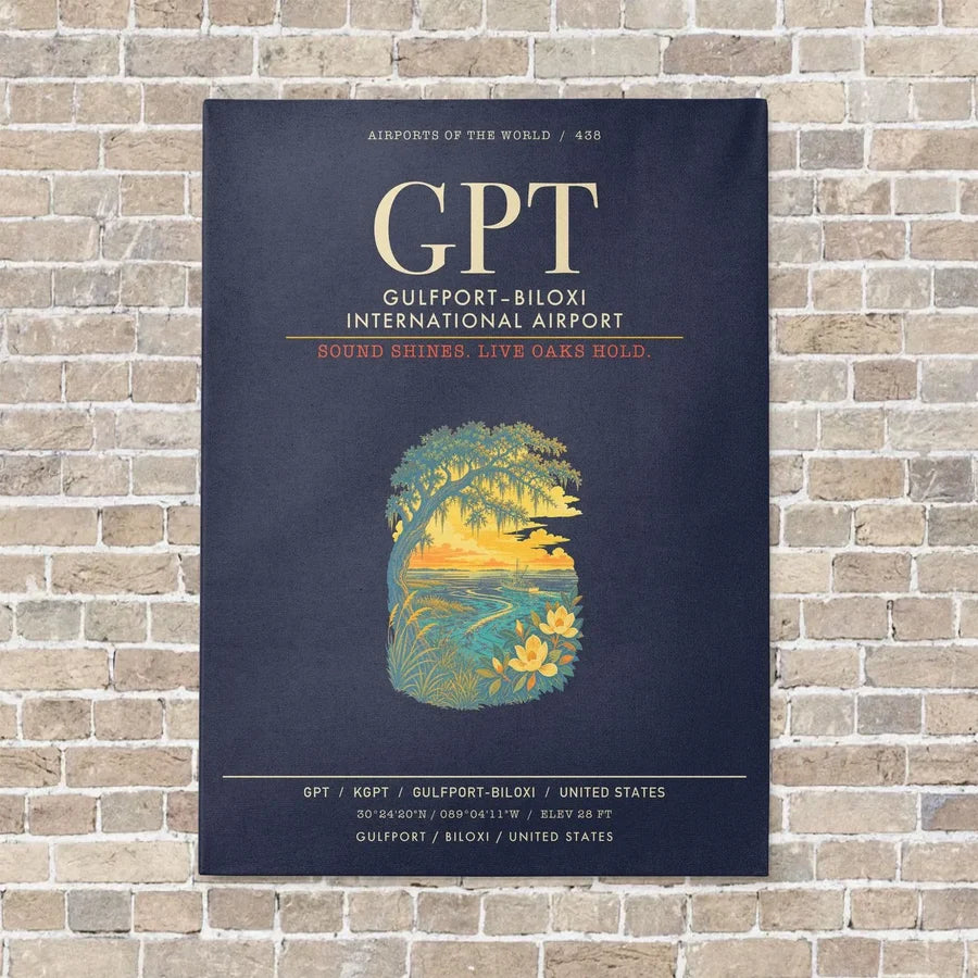 GulfportBiloxi International Airport GPT - Canvas Framed - Navy Blue