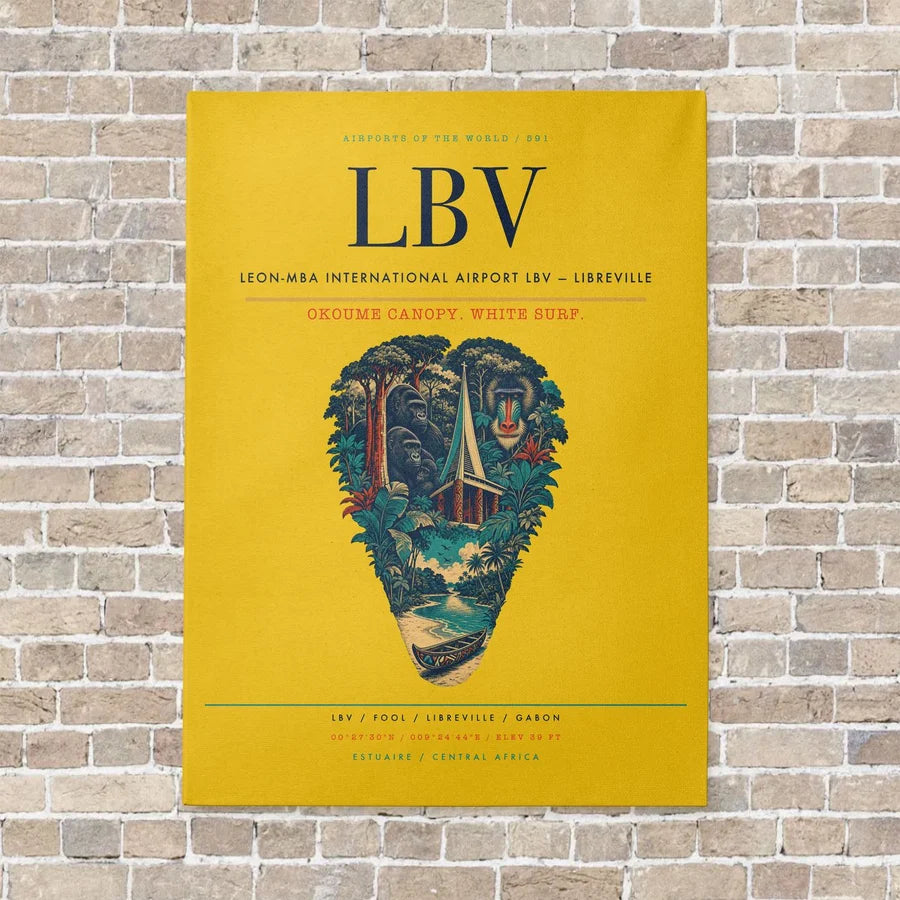 Leon-Mba International Airport LBV — Libreville vertical canvas print - no frame - yellow background