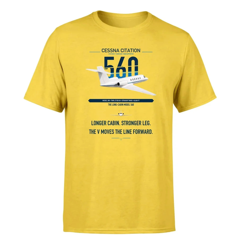 Cessna Citation 560 - Citation V design on yellow double-side t-shirt, single-side print