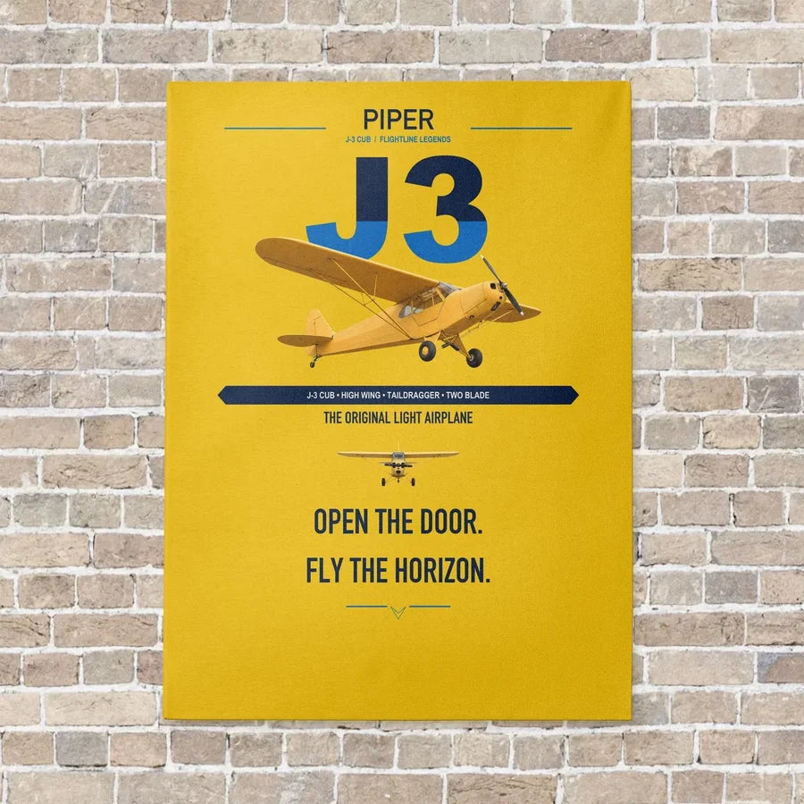 Piper J-3 Cub vertical canvas print - no frame - yellow background