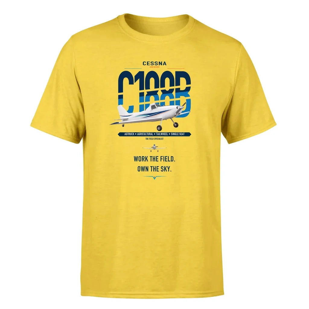 Cessna A188B AgTruck design on yellow t-shirt, single-side print