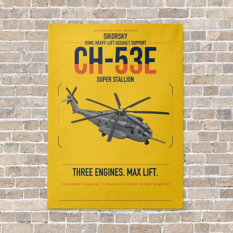 Sikorsky CH-53E Super Stallion vertical canvas print - no frame - yellow background