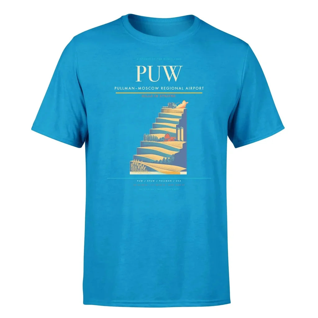 Pullman–Moscow Regional Airport (PUW) T-Shirt single-side front print in Turquoise | pullmanmoscow-regional-airport-puw-double-side-t-shirt