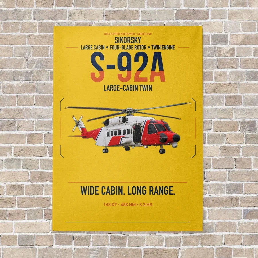 Sikorsky S-92A vertical canvas print - no frame - yellow background