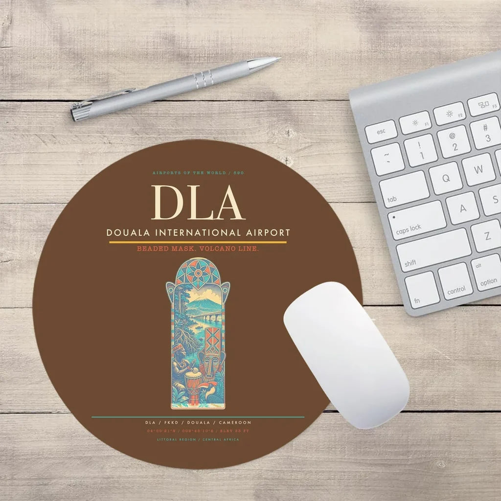 Douala International Airport (DLA) design on brown round mouse pad