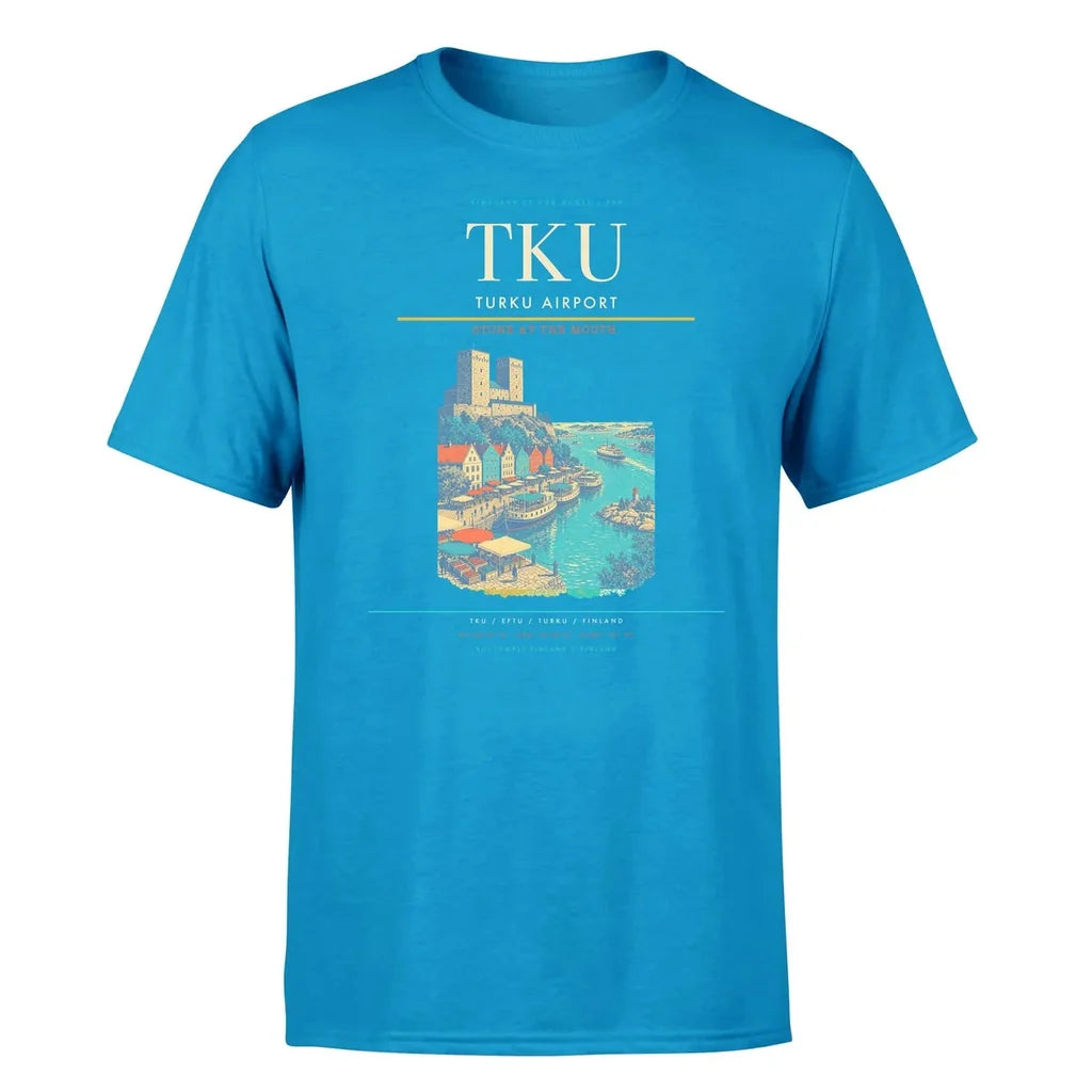 Turku Airport (TKU) T-Shirt single-side front print in Turquoise | turku-airport-tku-double-side-t-shirt