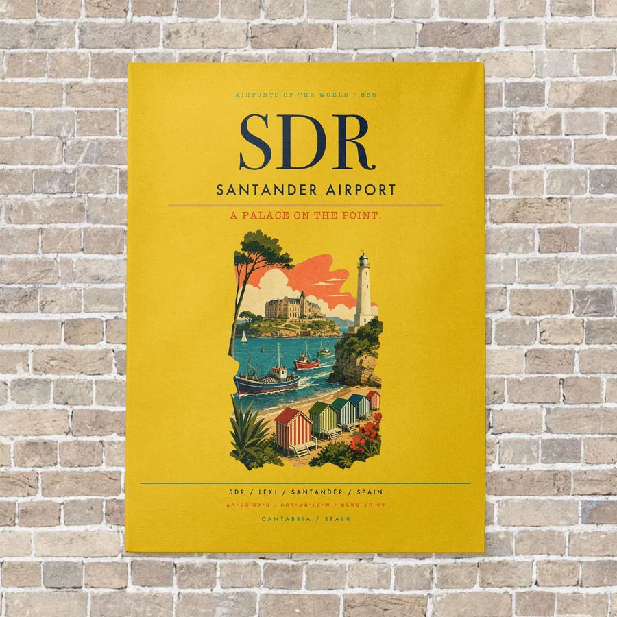 Santander Airport SDR vertical canvas print - no frame - yellow background