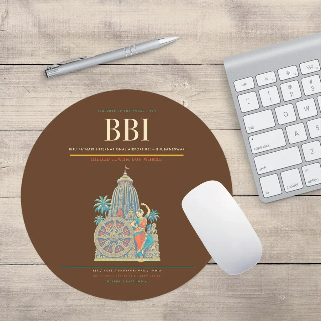 Biju Patnaik International Airport (BBI) design on brown round mouse pad