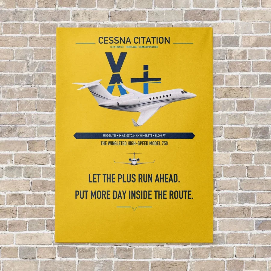 Cessna Citation X+ vertical canvas print - no frame - yellow background