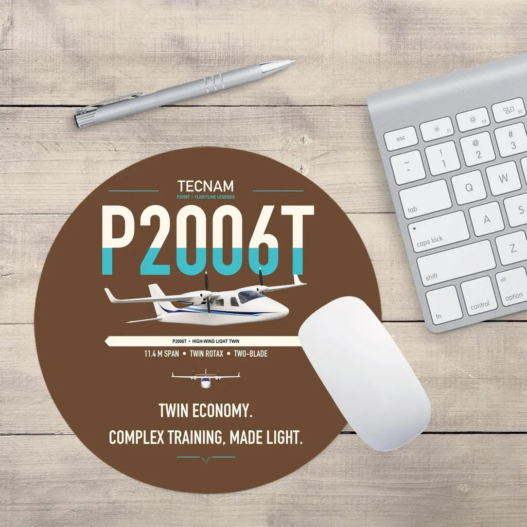 Tecnam P2006T design on brown round mouse pad