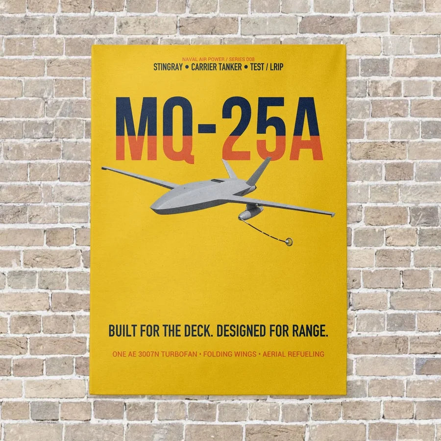 MQ-25A STINGRAY vertical canvas print - no frame - yellow background