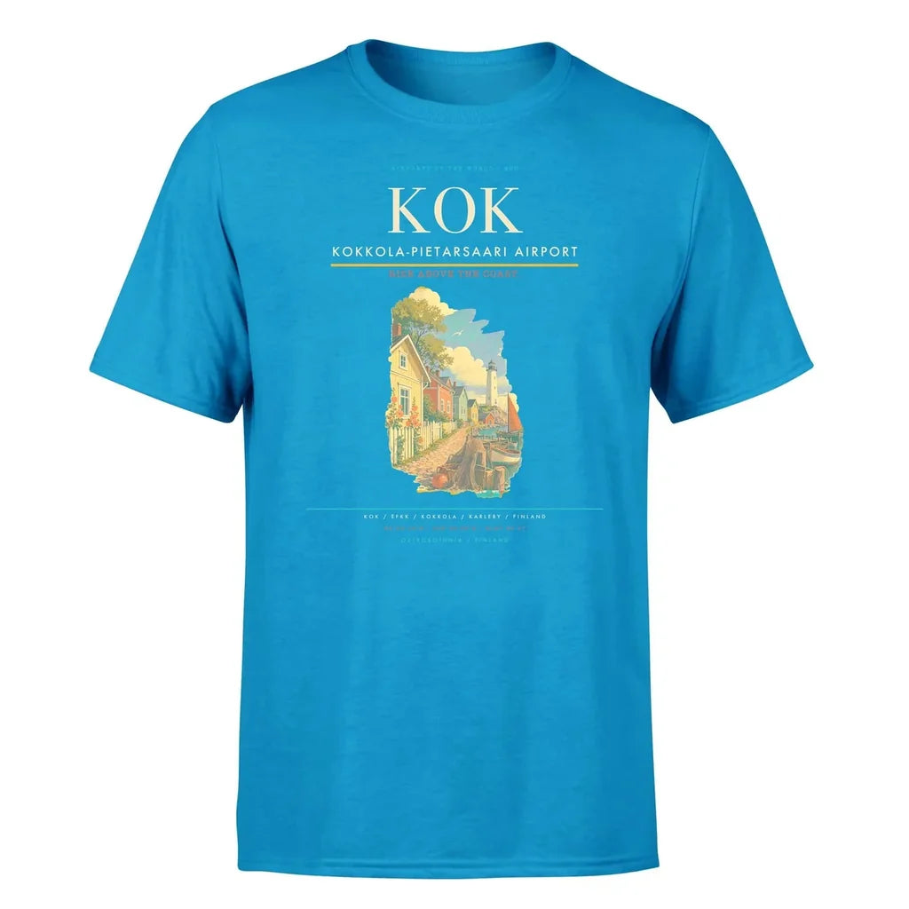 Kokkola-Pietarsaari Airport (KOK) T-Shirt single-side front print in Turquoise | kokkola-pietarsaari-airport-kok-double-side-t-shirt