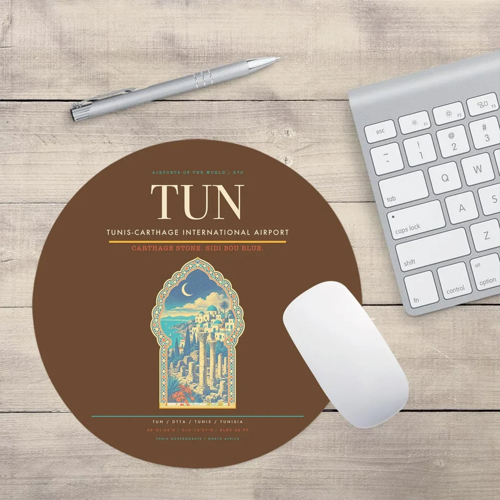 Tunis-Carthage International Airport (TUN) design on brown round mouse pad