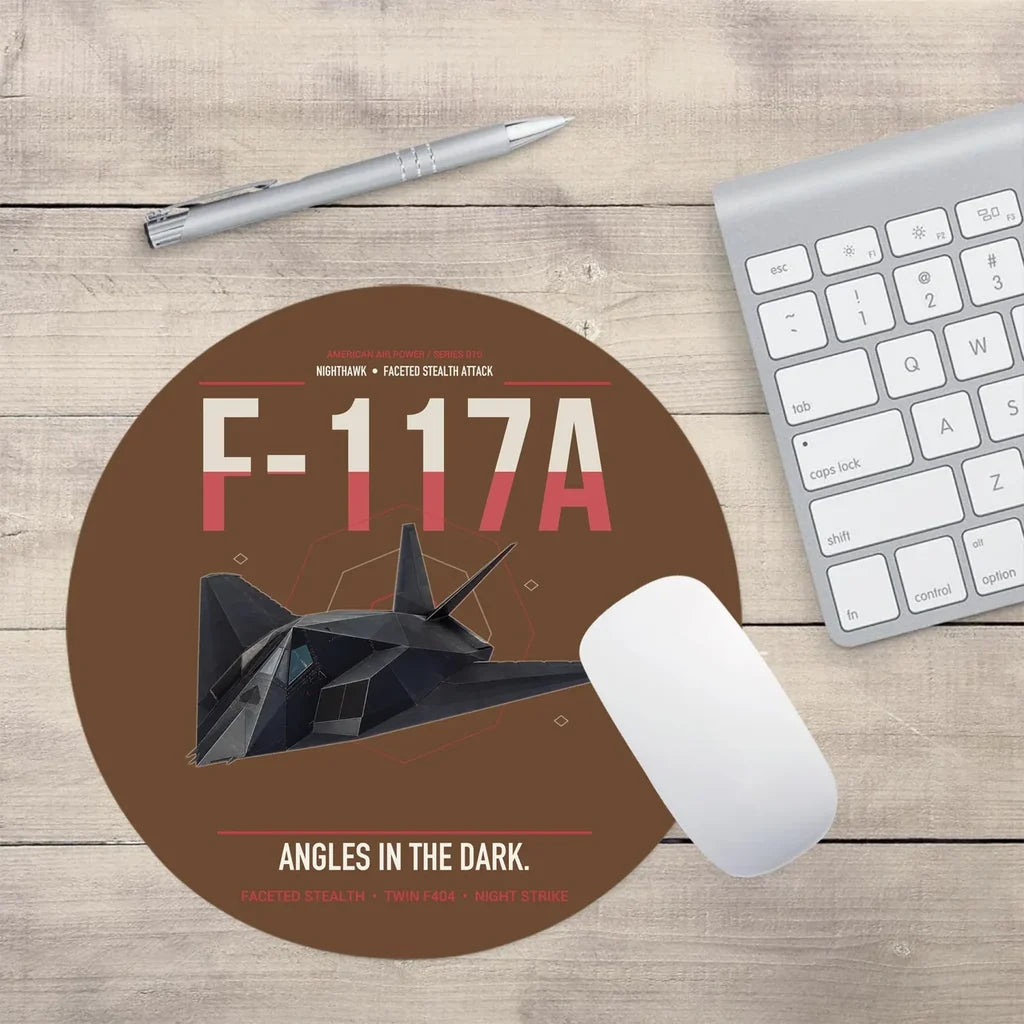 F-117A Nighthawk design on brown round mouse pad