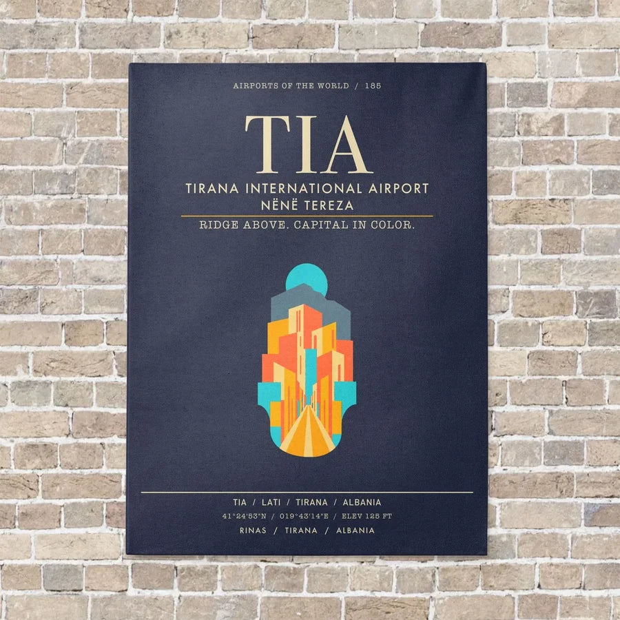 Tirana International Airport Nene Tereza TIA - Canvas Framed - Navy Blue