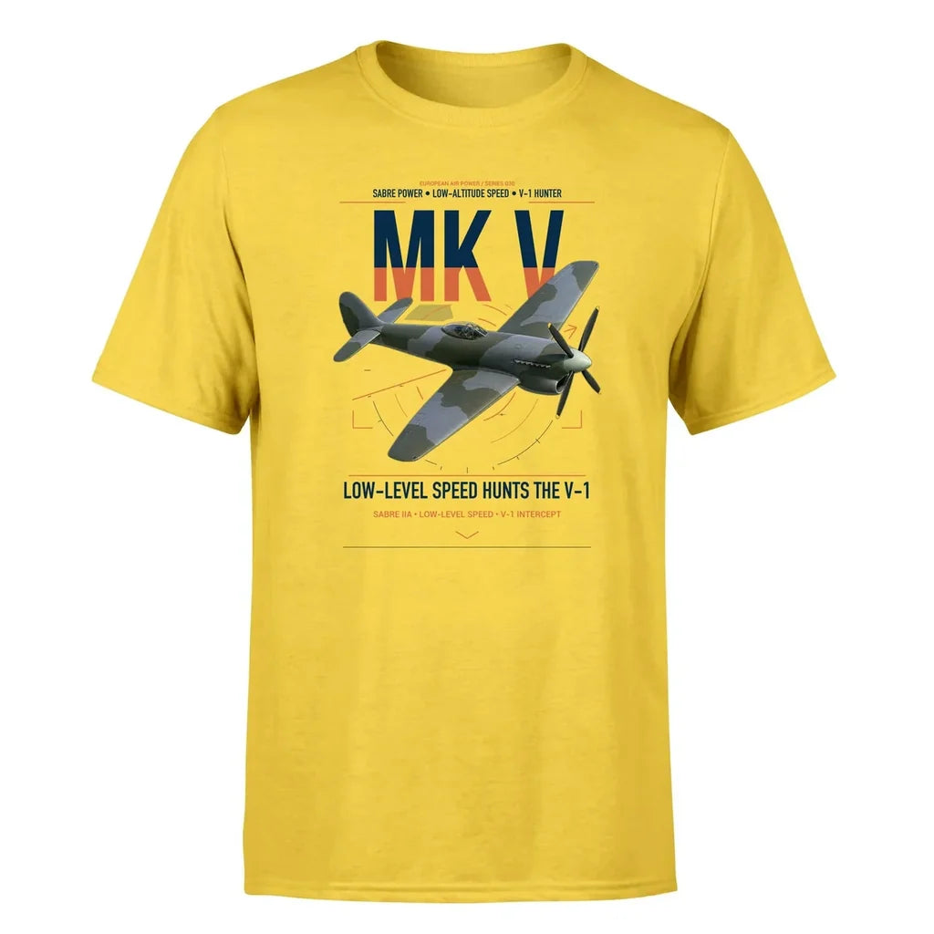 Hawker Tempest Mk V design on yellow t-shirt, single-side print