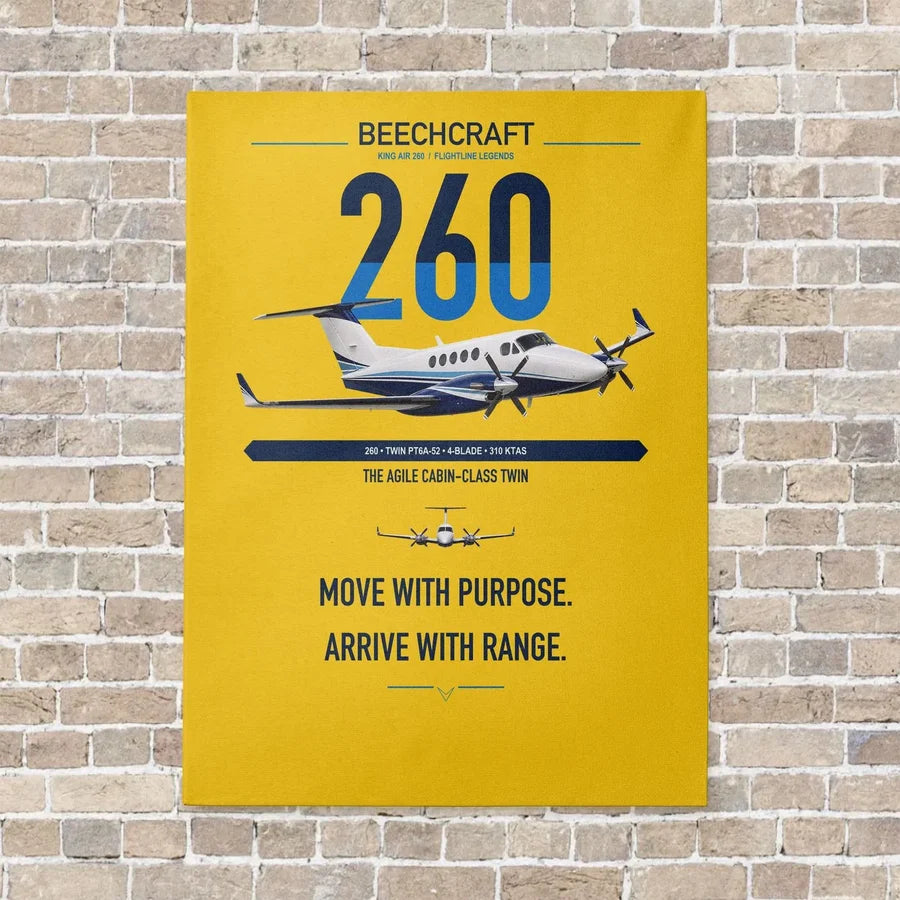 Beechcraft King Air 260 vertical canvas print - no frame - yellow background