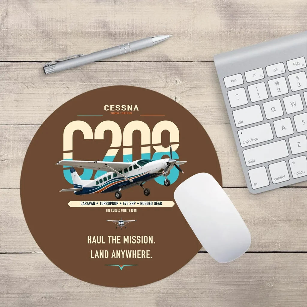 Cessna 208 Caravan design on brown round mouse pad