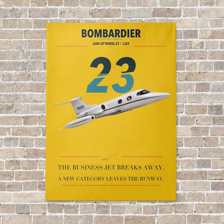Bombardier Learjet 23 vertical canvas print - no frame - yellow background