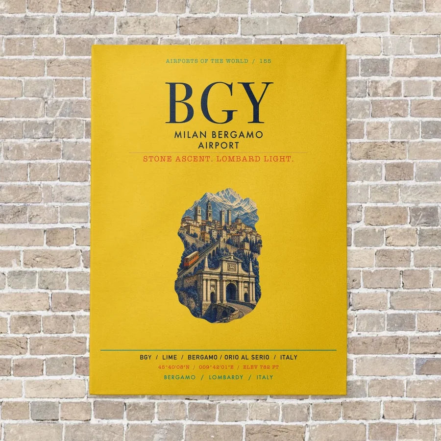 Milan Bergamo Airport BGY vertical canvas print - no frame - yellow background
