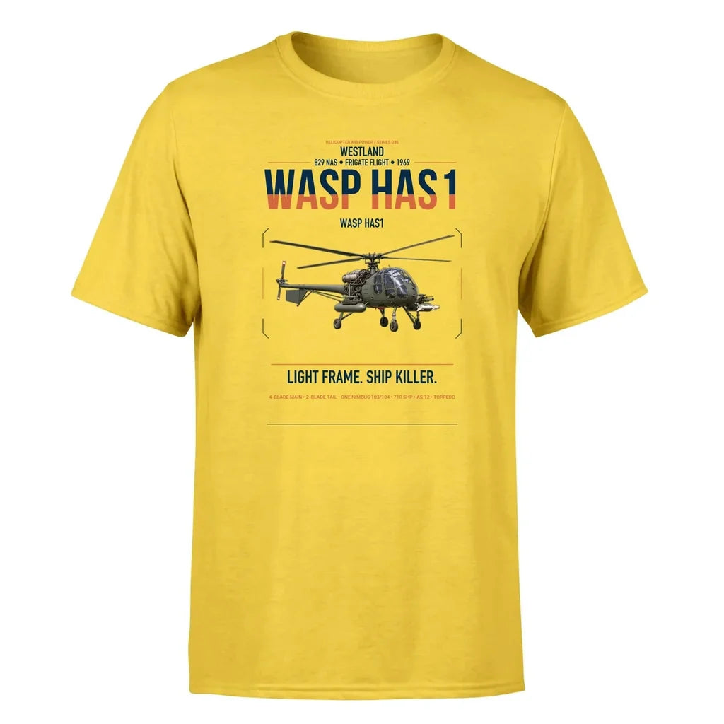 Westland Wasp HAS1 design on yellow t-shirt, single-side print