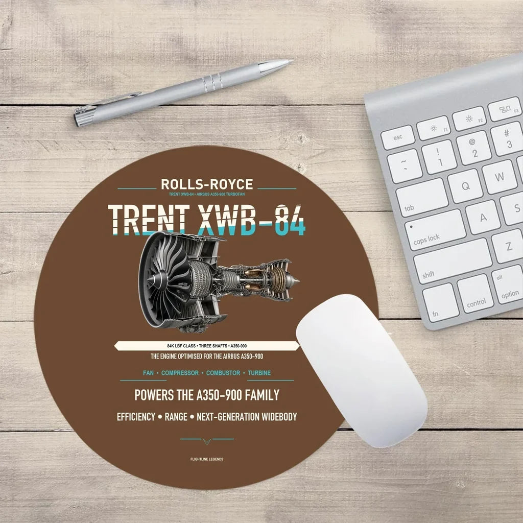 TRENT XWB-84 design on brown round mouse pad