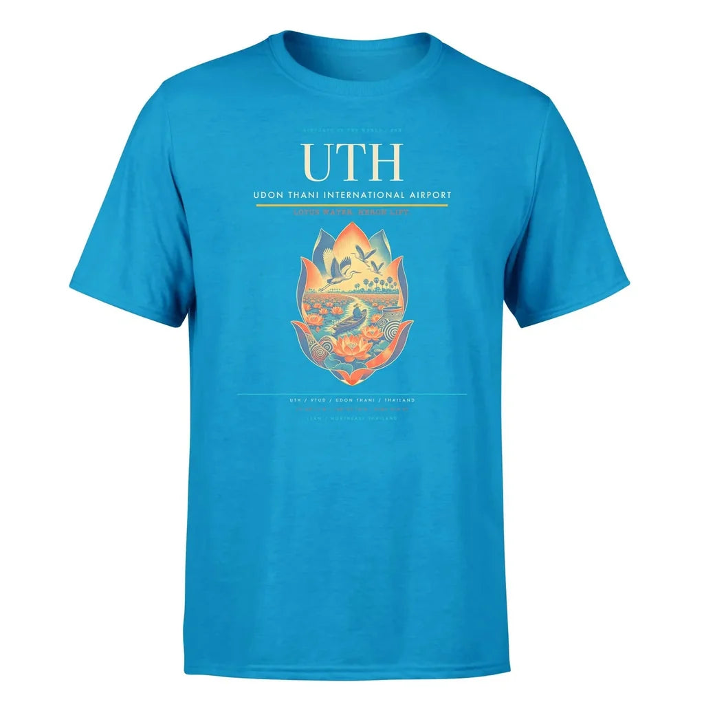 Udon Thani International Airport (UTH) T-Shirt single-side front print in Turquoise | udon-thani-international-airport-uth-double-side-t-shirt