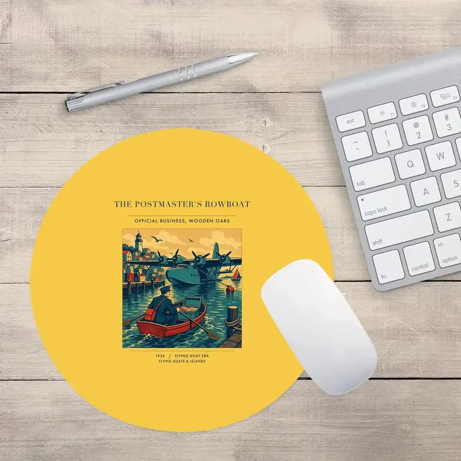 VINTAGE G4278 - The Postmaster's Rowboat - Designed Mouse Pads design on yellow round