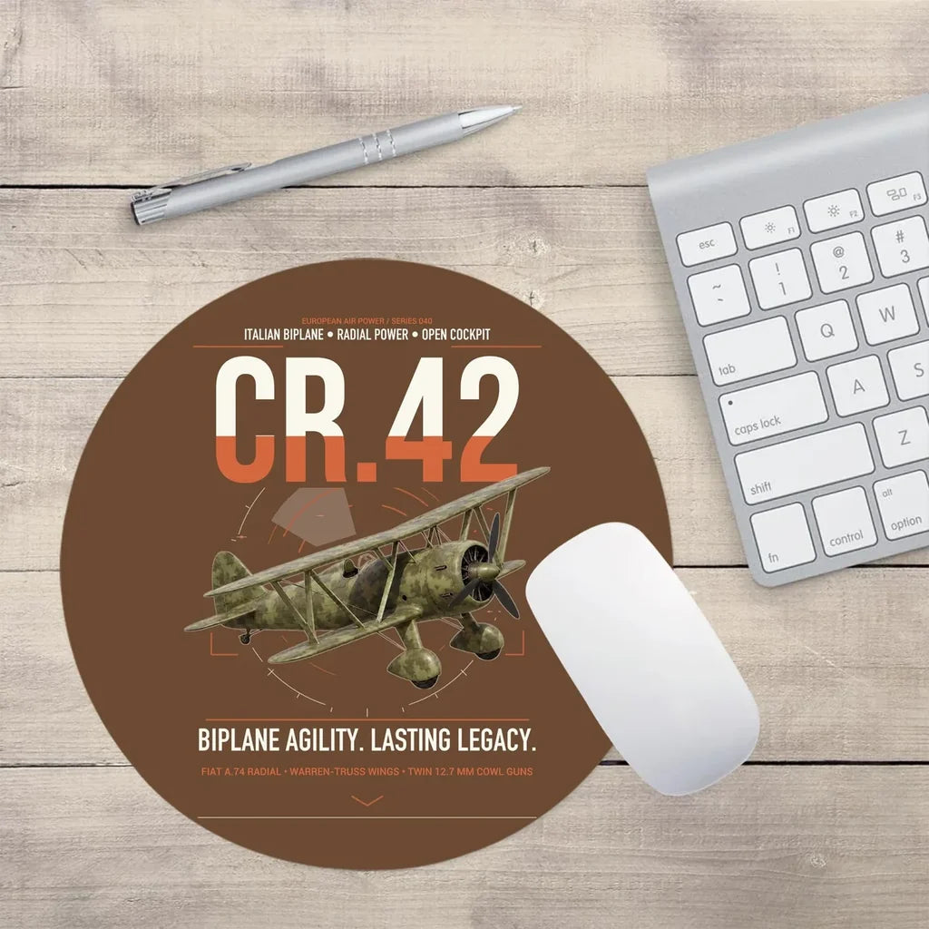 Fiat CR.42 Falco design on brown round mouse pad