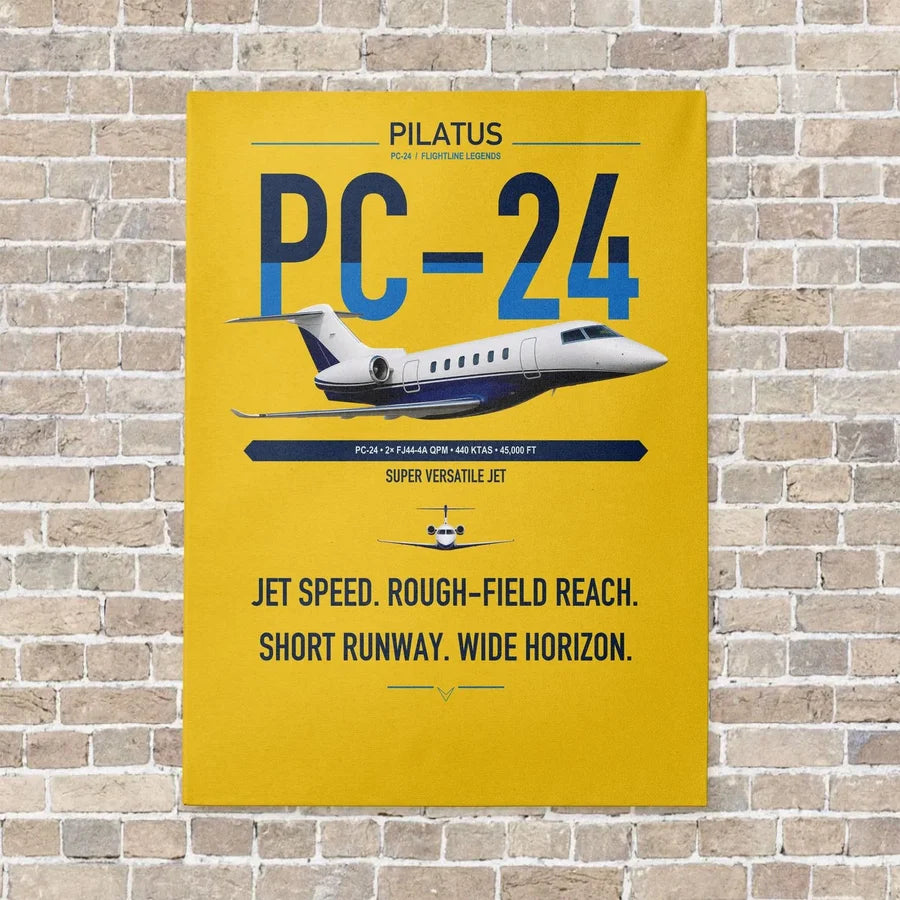 Pilatus PC-24 vertical canvas print - no frame - yellow background
