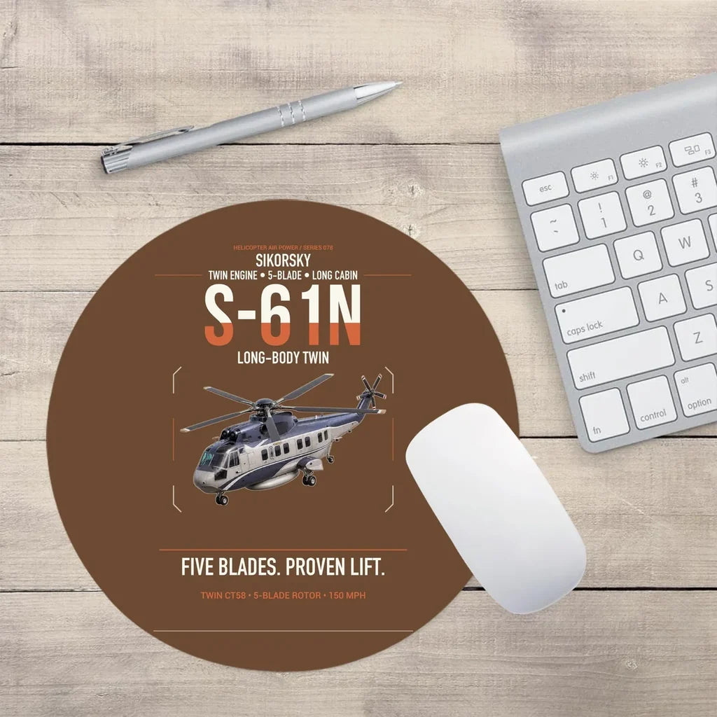 Sikorsky S-61N design on brown round mouse pad