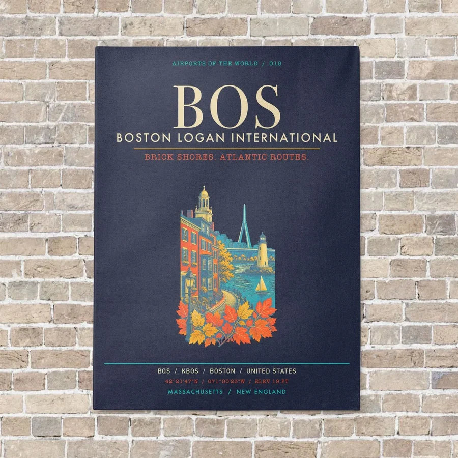 Boston Logan International Airport BOS - Canvas Framed - Navy Blue