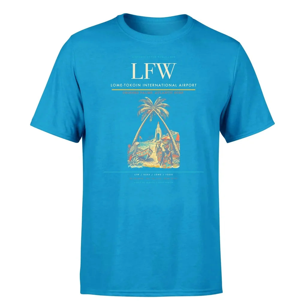 Lome-Tokoin International Airport (LFW) T-Shirt single-side front print in Turquoise | lome-tokoin-international-airport-lfw-double-side-t-shirt
