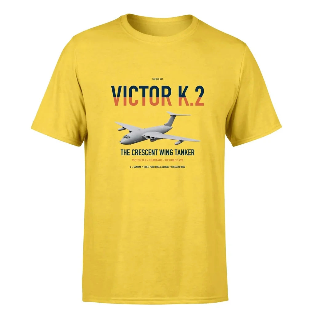 Handley Page Victor K.2 design on yellow double-side t-shirt, single-side print