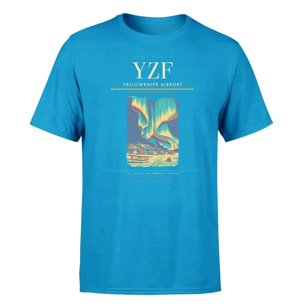 Yellowknife Airport (YZF) T-Shirt single-side front print in Turquoise | yellowknife-airport-yzf-double-side-t-shirt