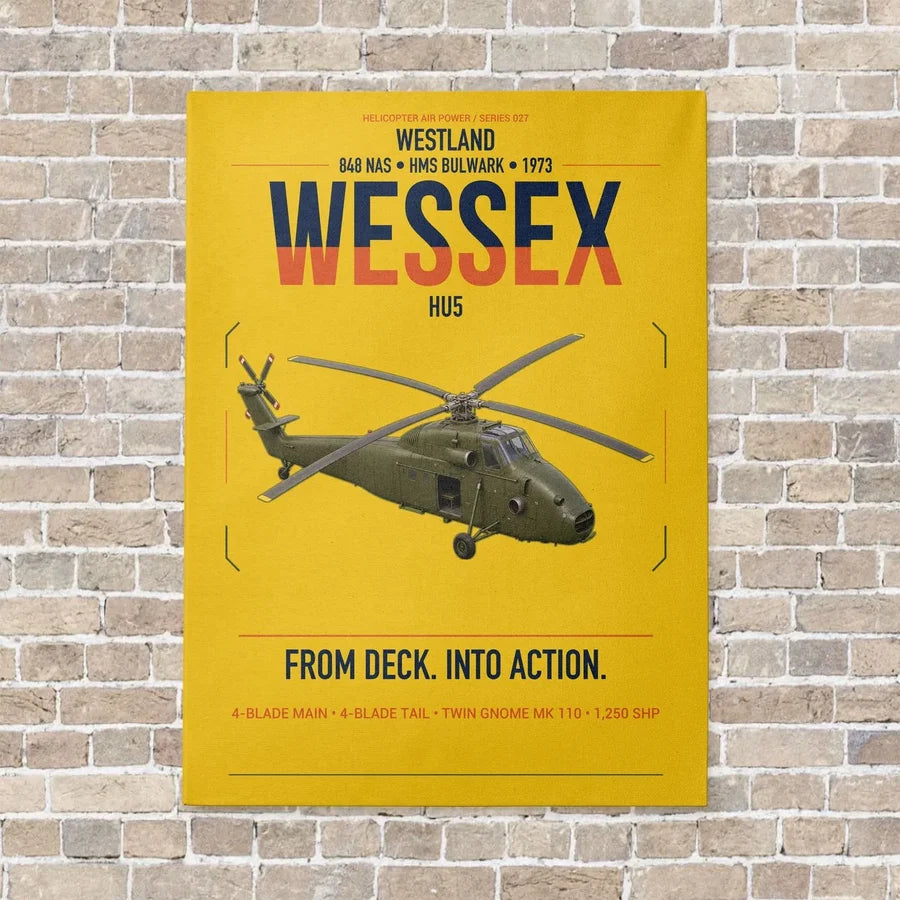 Westland Wessex HU5 vertical canvas print - no frame - yellow background